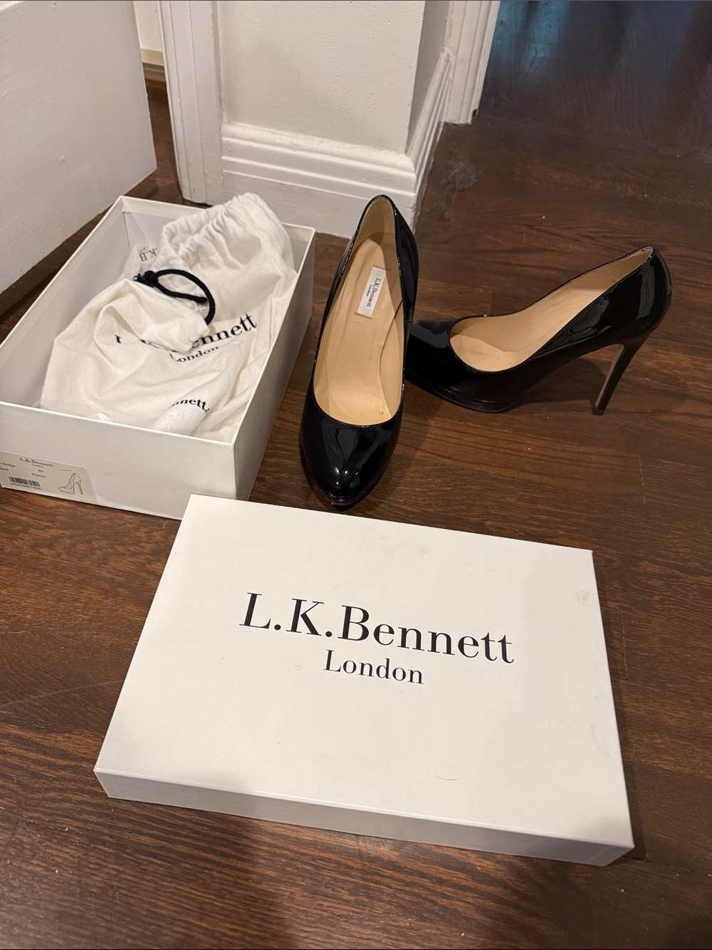 LK Bennett Black Patent Leather Pointed Toe Stiletto Pumps